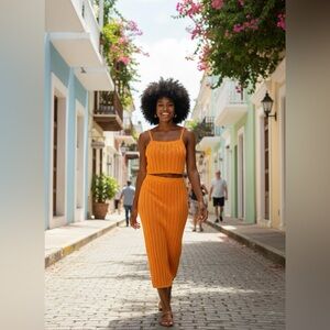 Freshman Vibrant Orange Knit Skirt Set